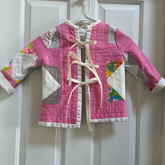 Handmade Girls Vintage Quilt Jacket Pink White Gingham 4T - Picture 1 of 3